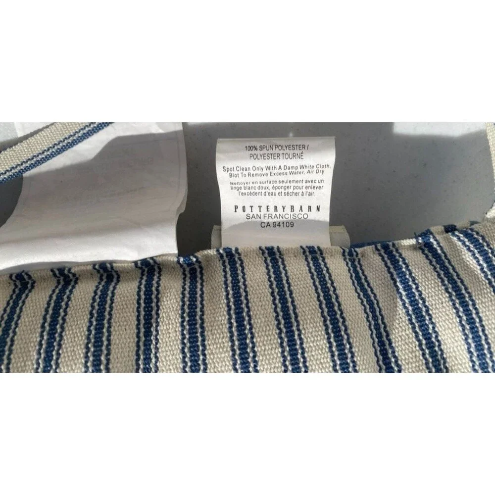 Pottery Barn Tufted Patio Dining Chair Cushion Striped Navy Blue 17